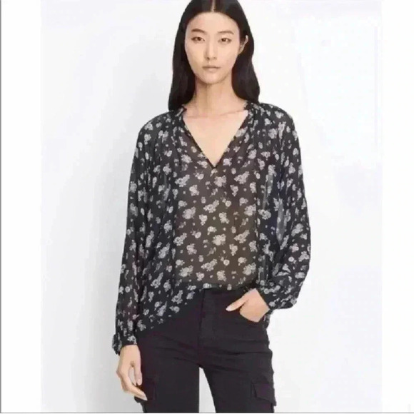 Vince Calico Floral Silk Blouse Size L - Picture 2 of 10